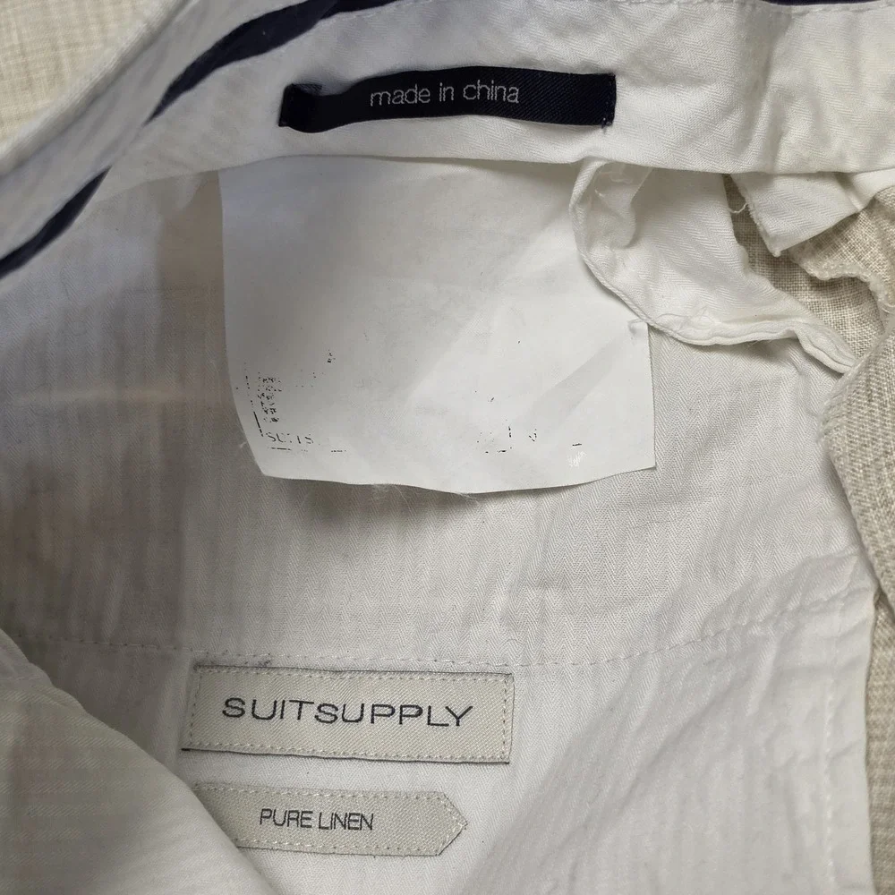 Suitsupply T.B.M. Mens Pure Linen Plaid Dress Pants Beige Tan Flat Front Trouser